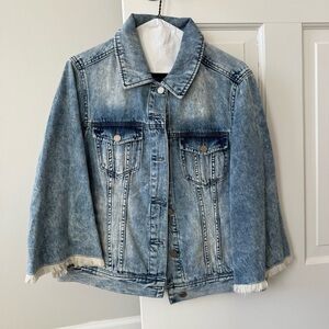 Liverpool Bell Sleeve Frayed Cuff Denim Jacket